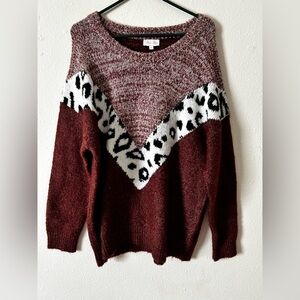 Pink Lily Burgundy and White Leopard Sweater